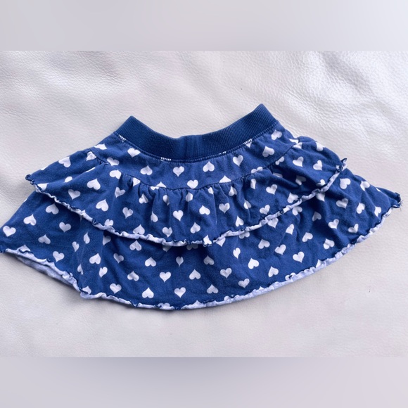 5/$20💥4 Tiered Ruffle Twirl Skirt, Lightweight Jersey, Blue with White Hearts - Picture 3 of 5